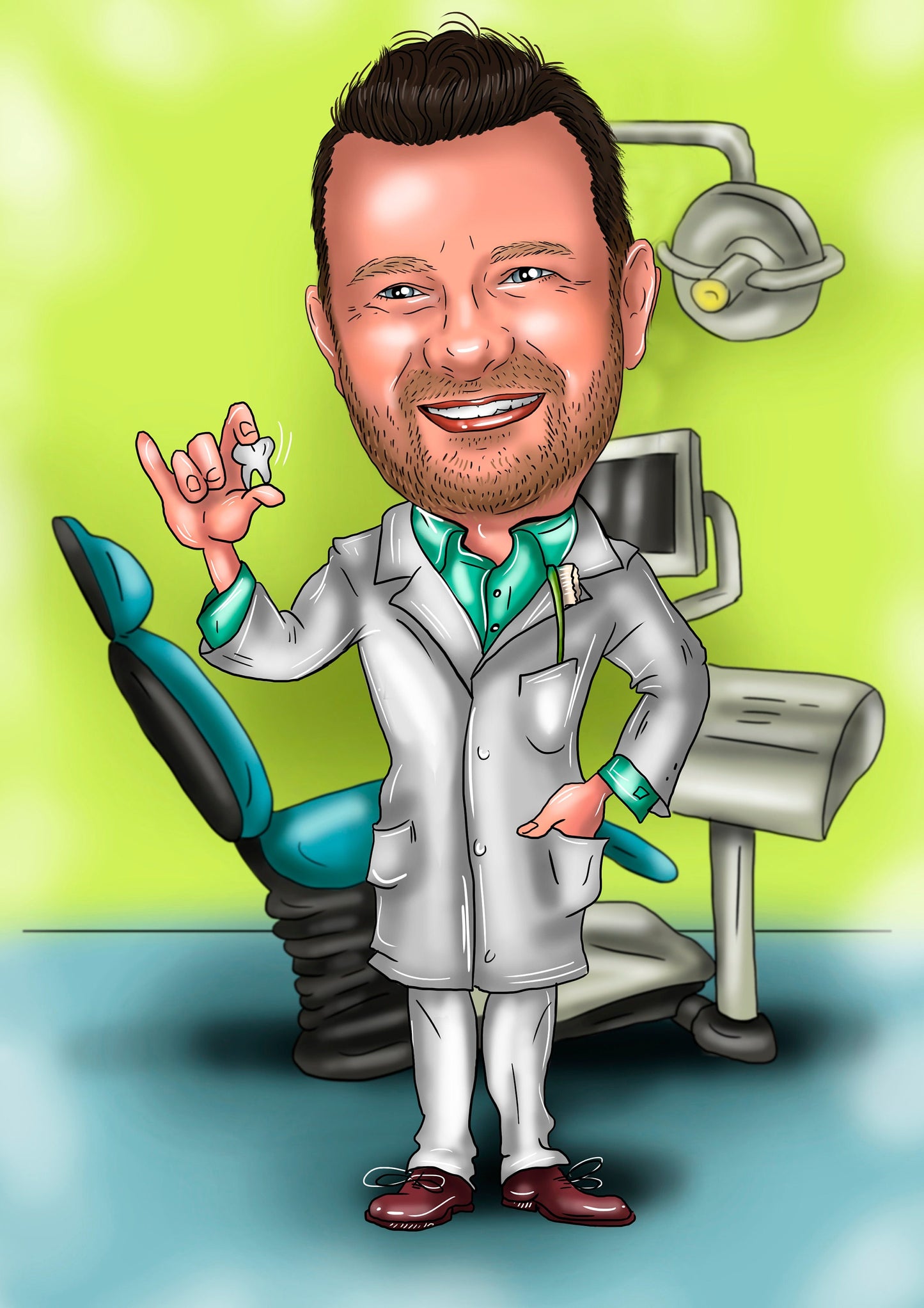 Zahntechniker Karikatur vom Foto, Zahnarzt Karikatur