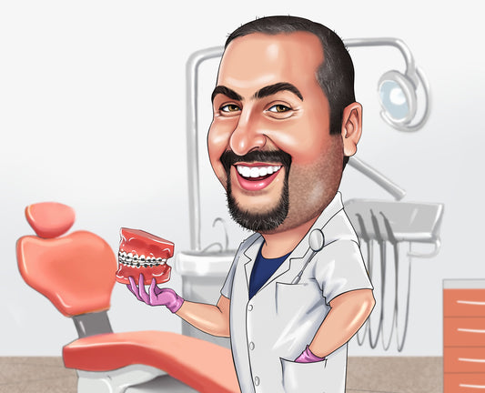 Zahntechniker Karikatur vom Foto, Zahnarzt Karikatur