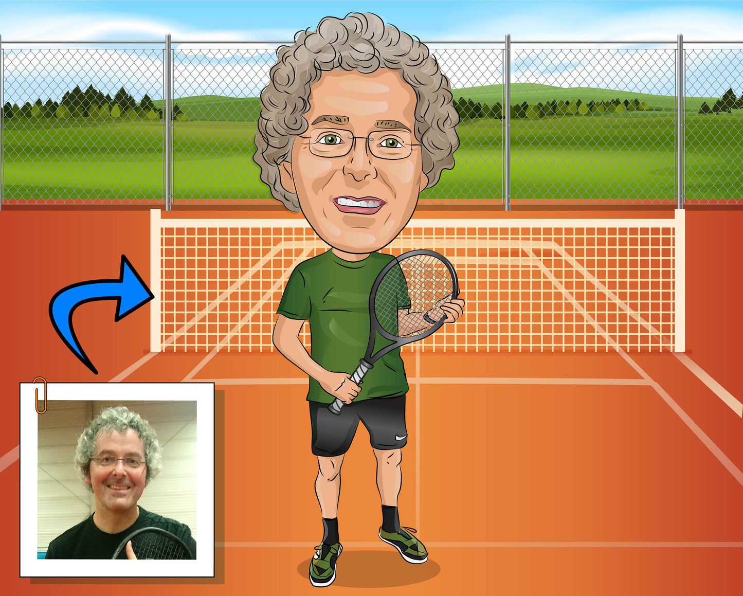 Tennisspieler Karikatur vom Foto