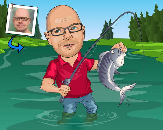 Fischer Karikatur vom Foto