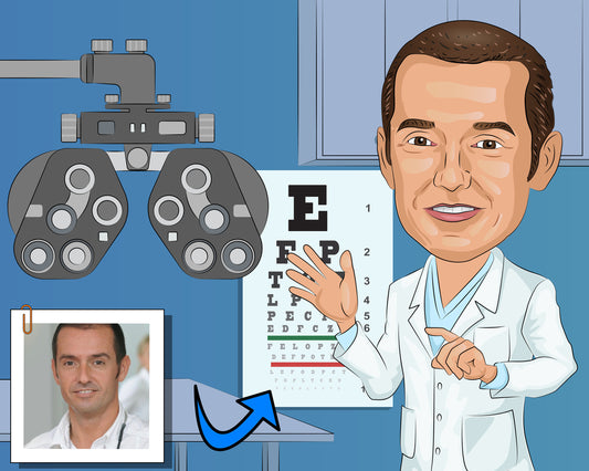 Optiker Karikatur vom Foto