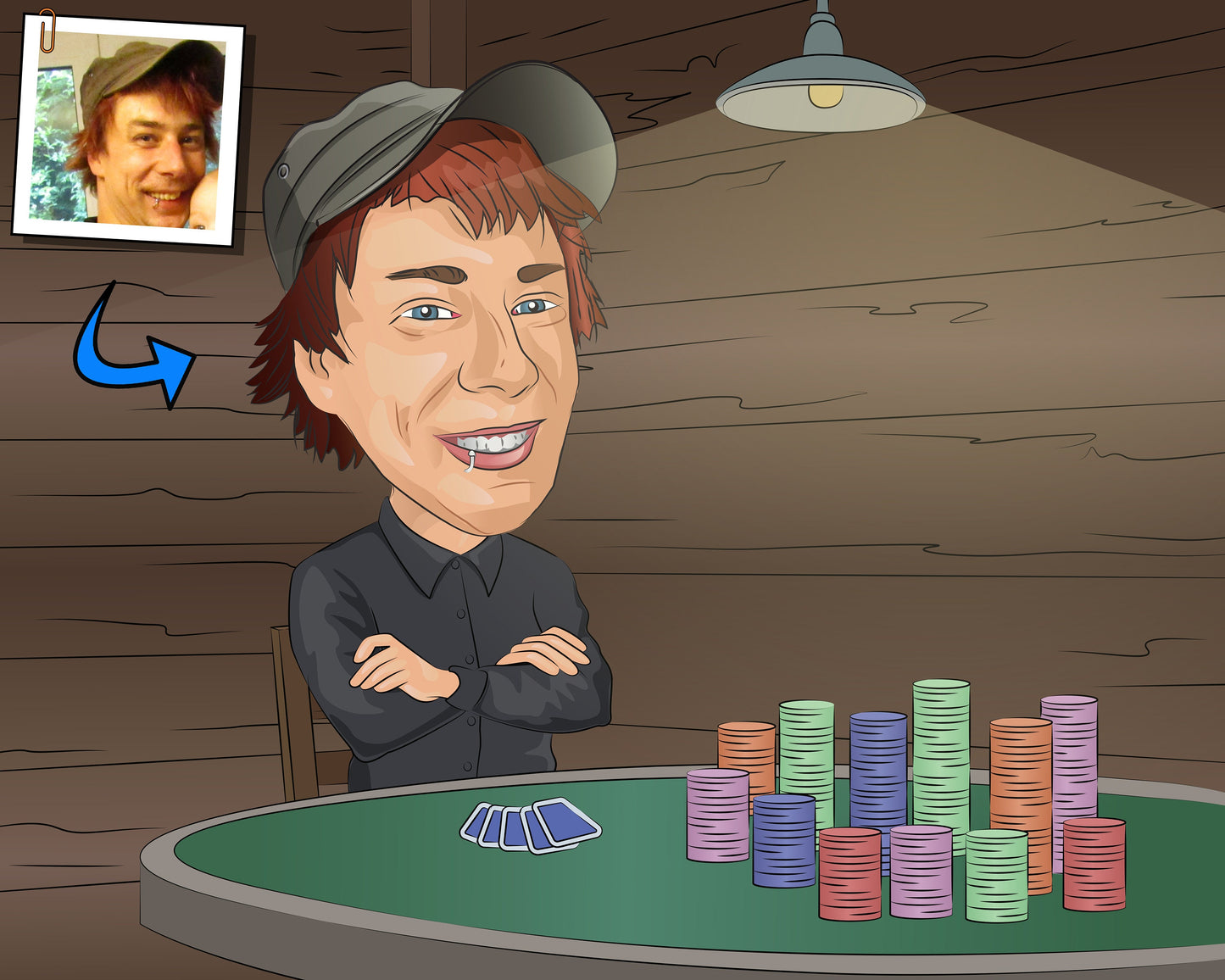 Pokerspieler Karikatur vom Foto