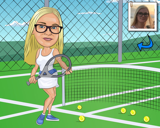 Tennis Karikatur vom Foto