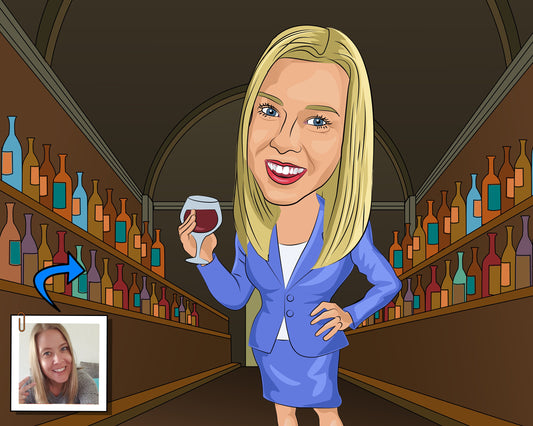 Weinliebhaber Karikatur vom Foto