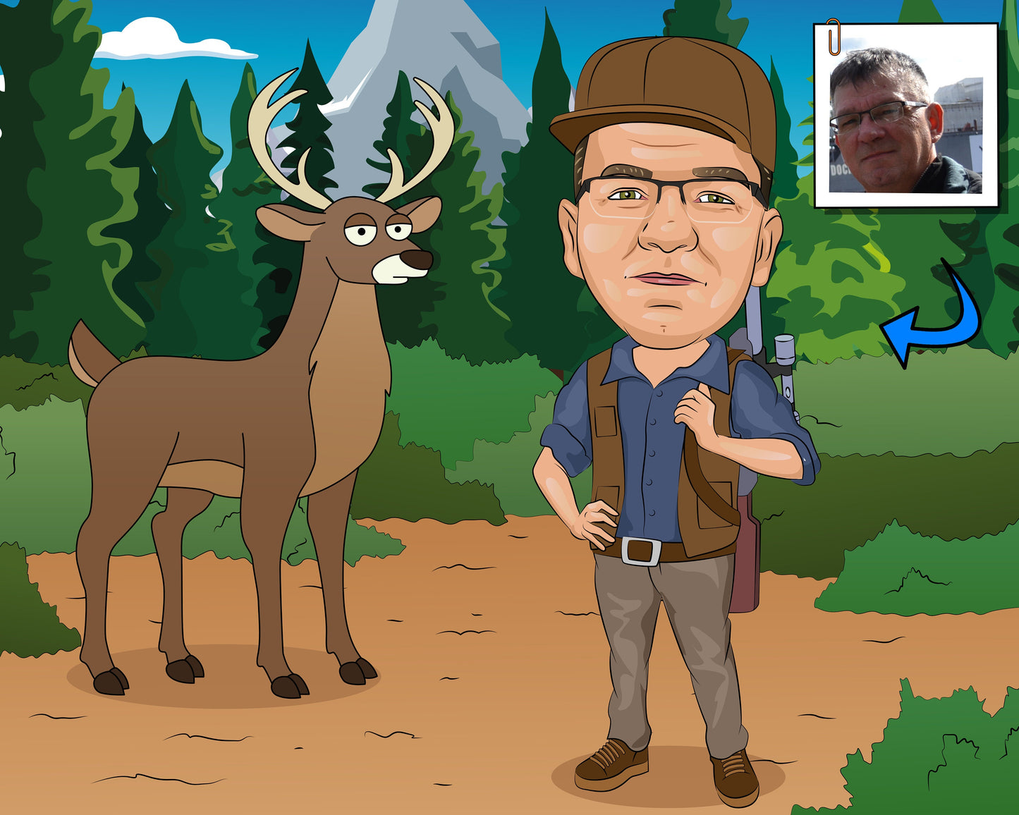 Hirschjäger Karikatur vom Foto, Jäger Karikatur