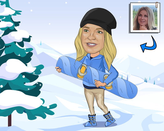 Snowboarder Karikatur vom Foto, Snowboard Karikatur