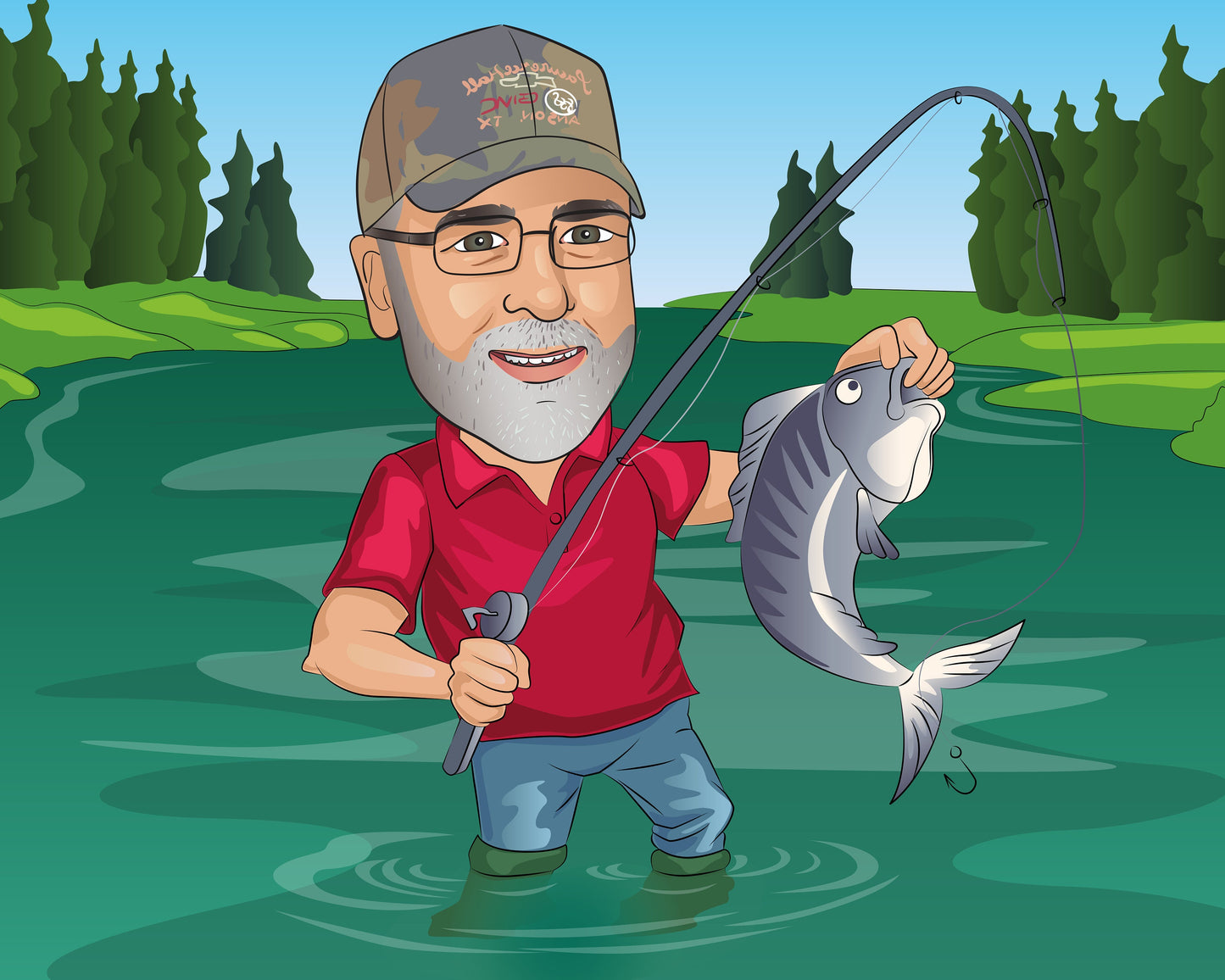 Fischer Karikatur vom Foto