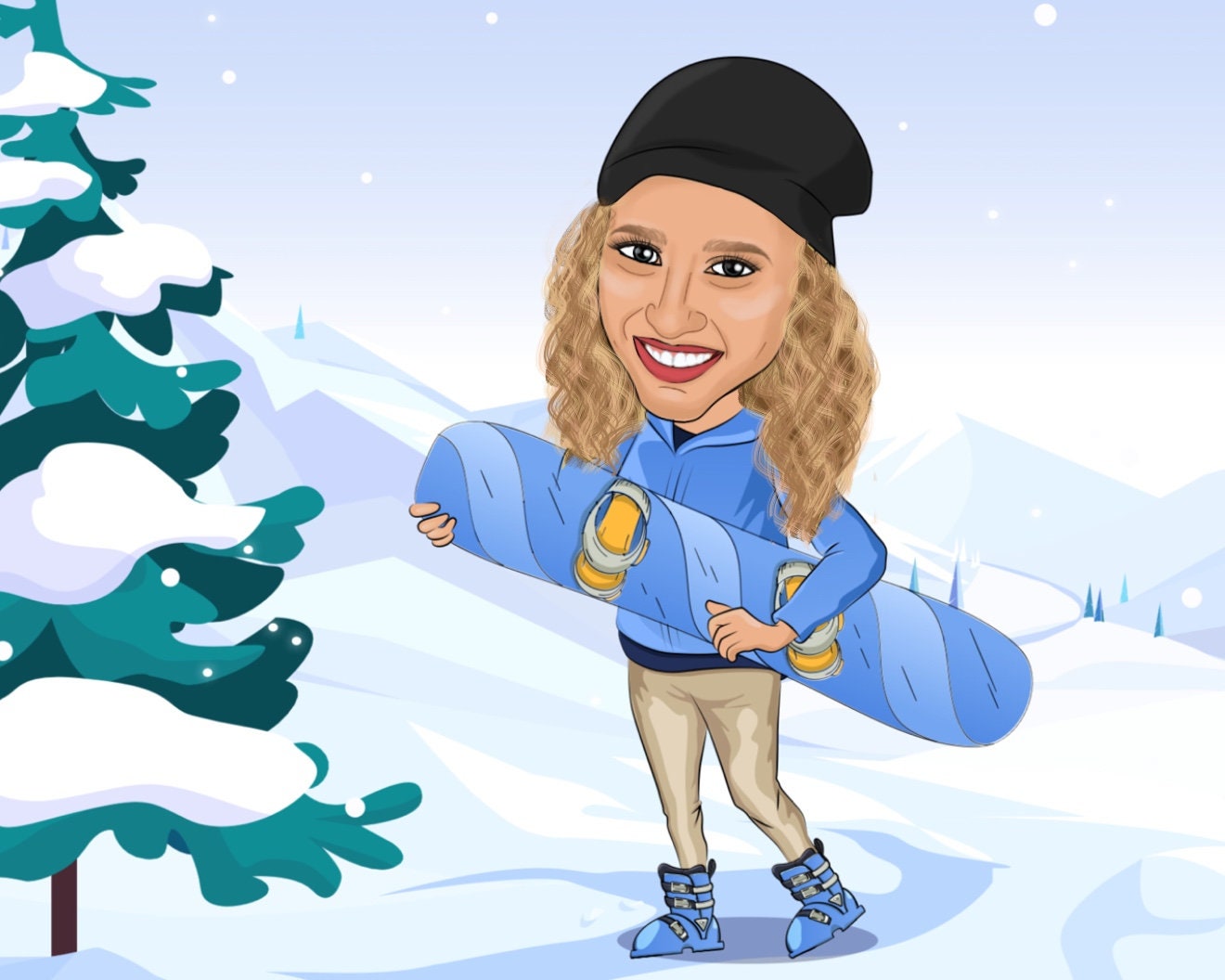 Snowboarder Karikatur vom Foto, Snowboard Karikatur