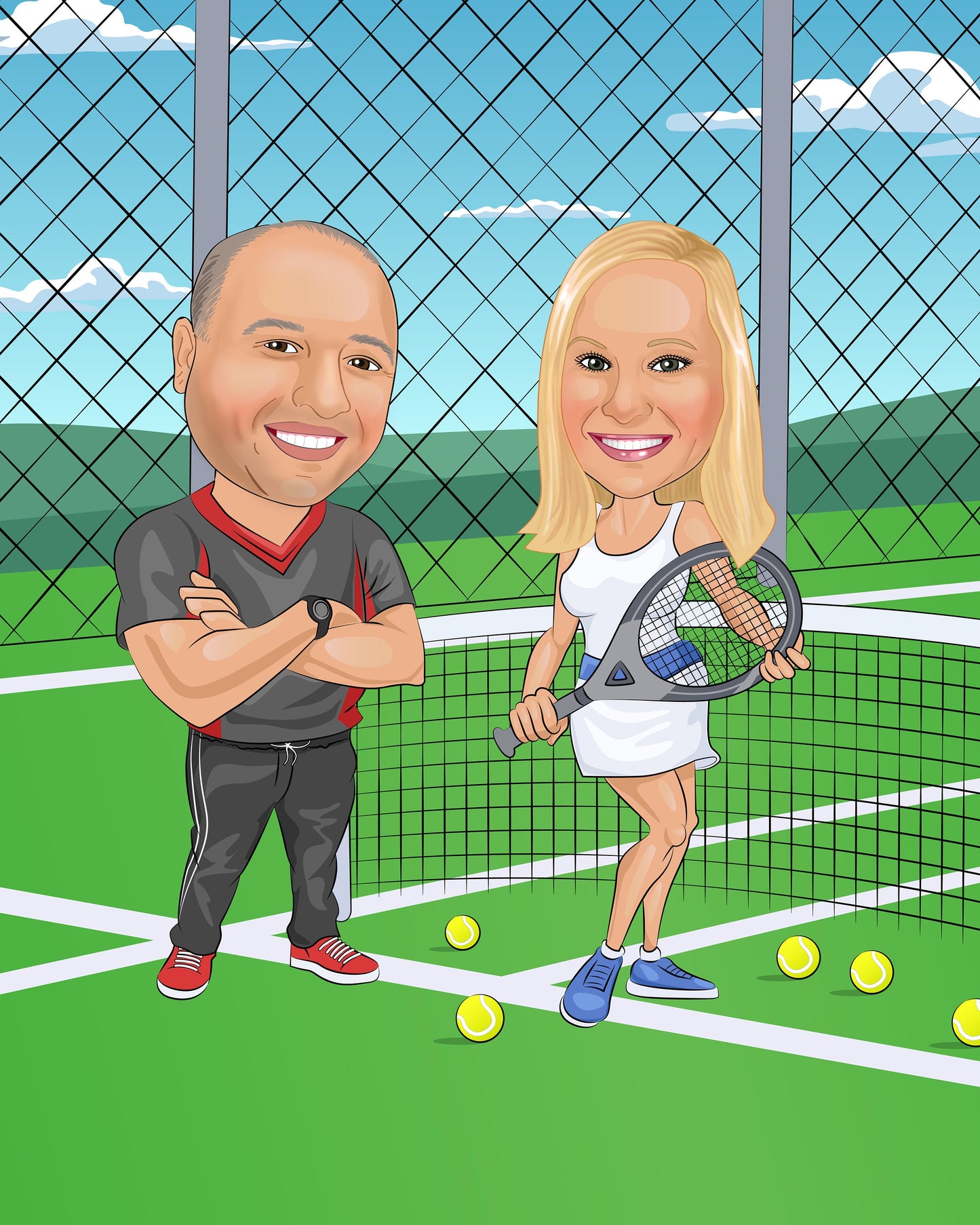 Tennis Karikatur vom Foto