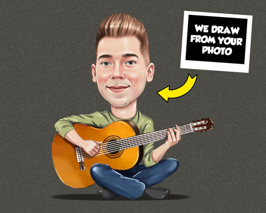 Gitarrist Karikatur vom Foto