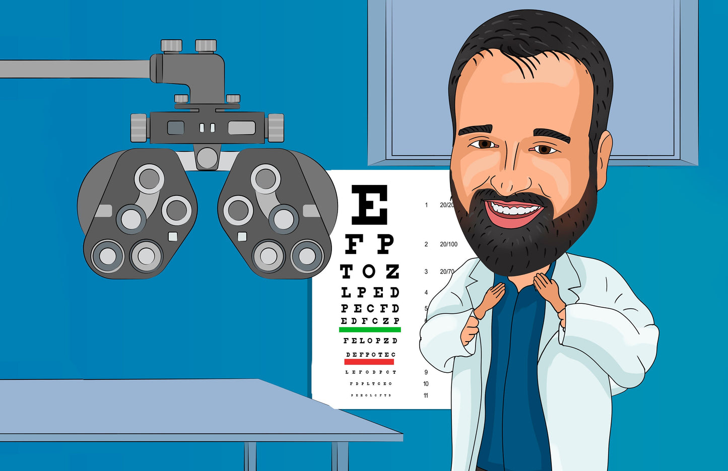 Optiker Karikatur vom Foto