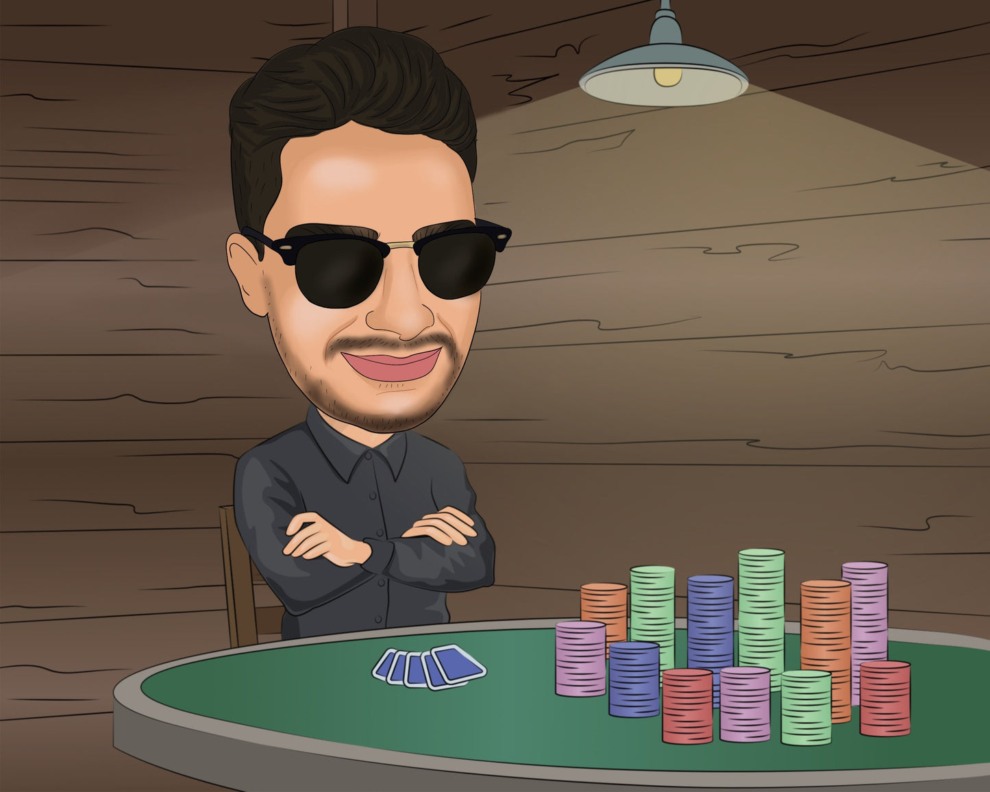 Pokerspieler Karikatur vom Foto