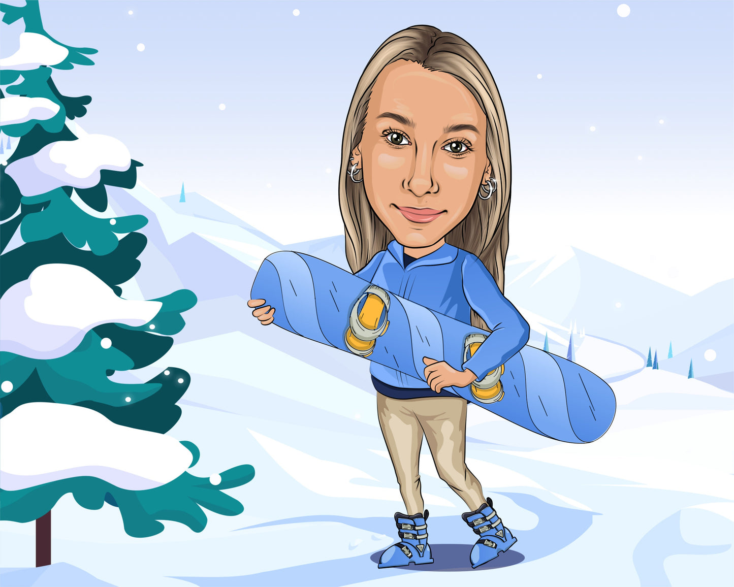 Snowboarder Karikatur vom Foto, Snowboard Karikatur