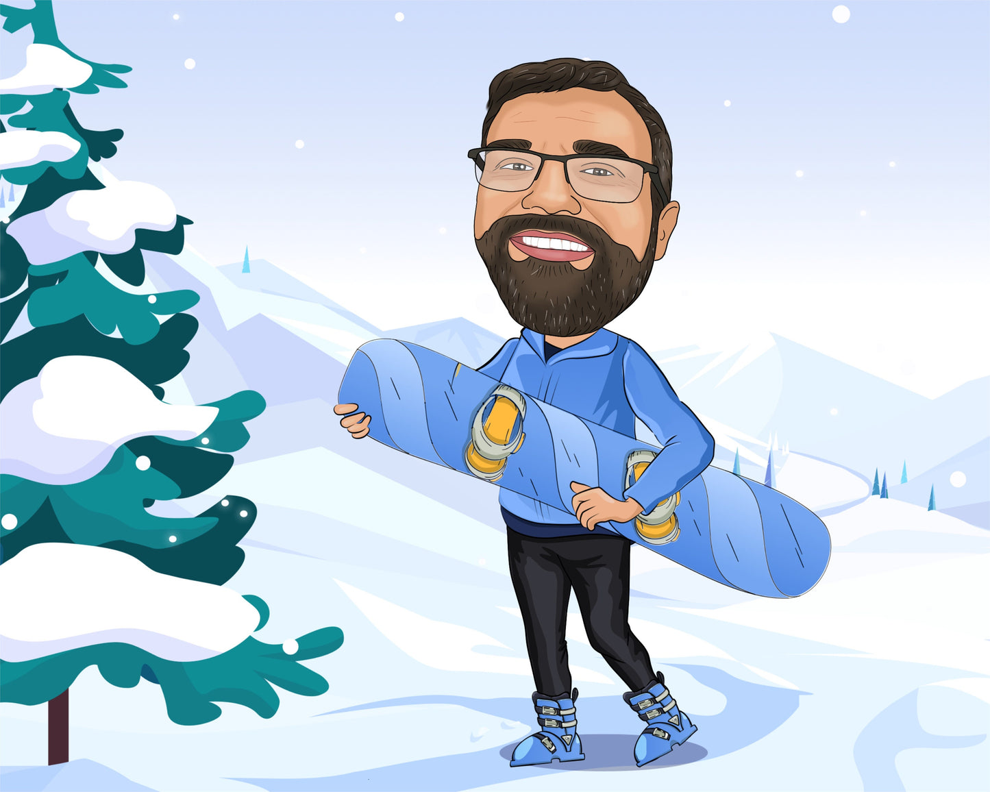 Snowboarder Karikatur vom Foto, Snowboard Karikatur