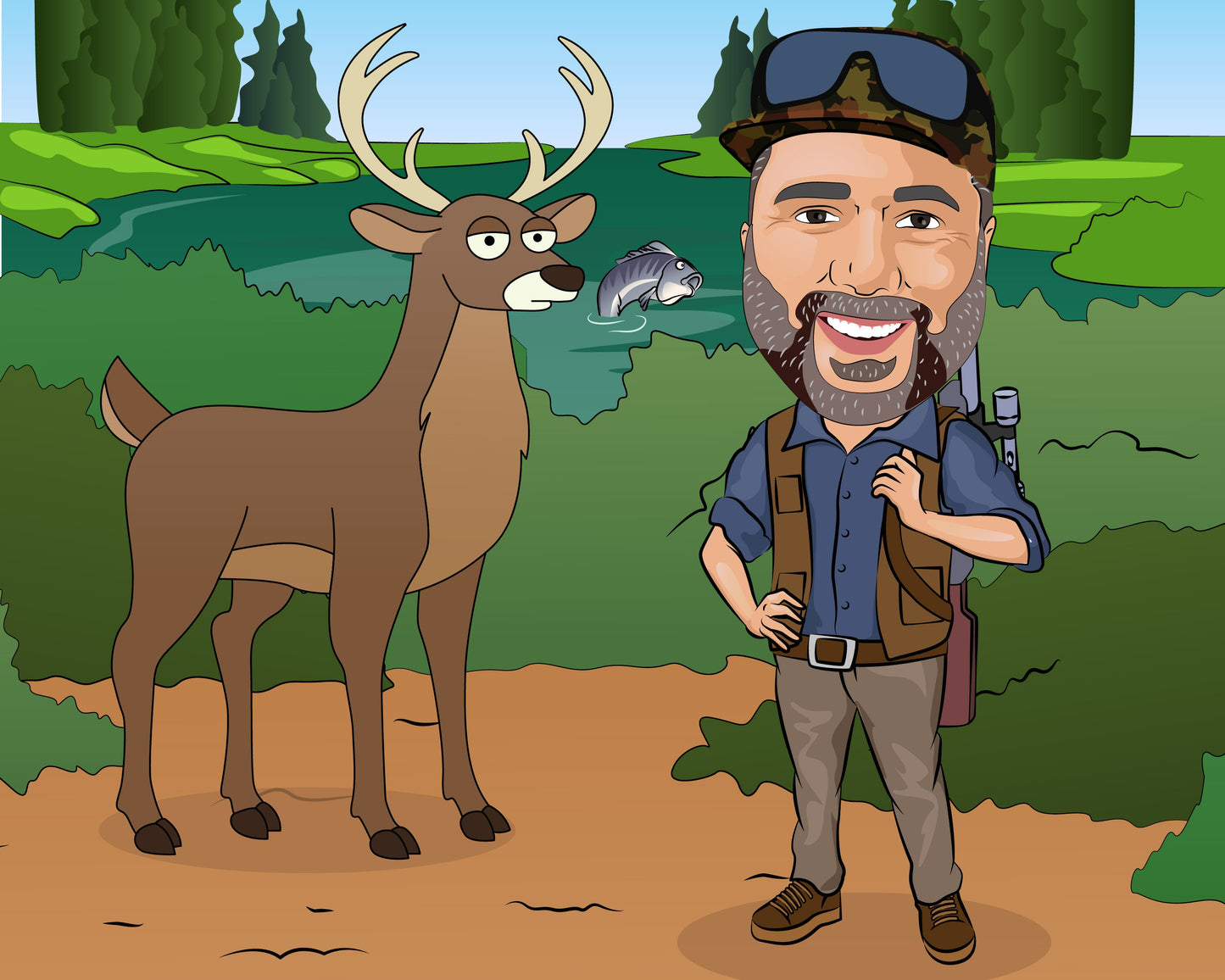 Hirschjäger Karikatur vom Foto, Jäger Karikatur