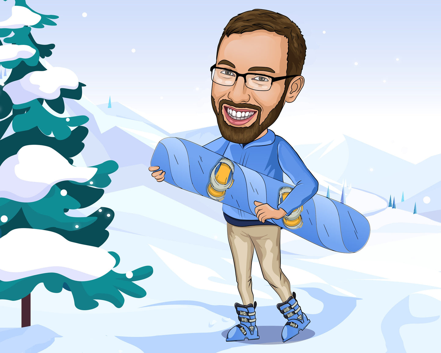 Snowboarder Karikatur vom Foto, Snowboard Karikatur