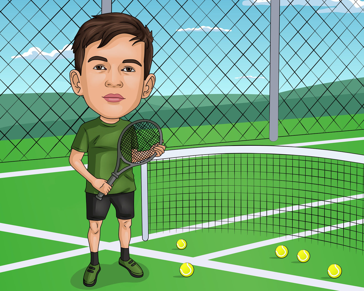 Tennis Karikatur vom Foto