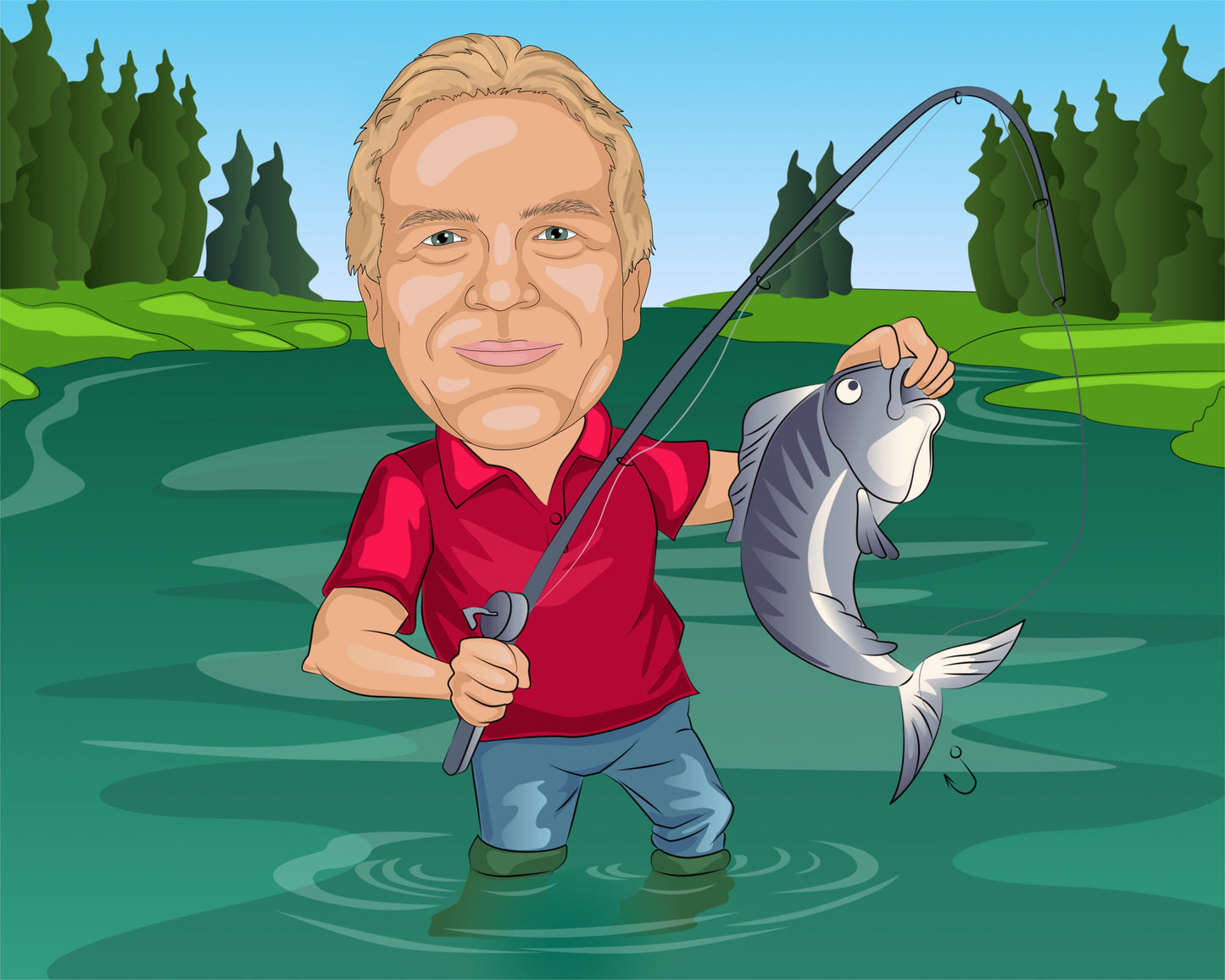 Fischer Karikatur vom Foto