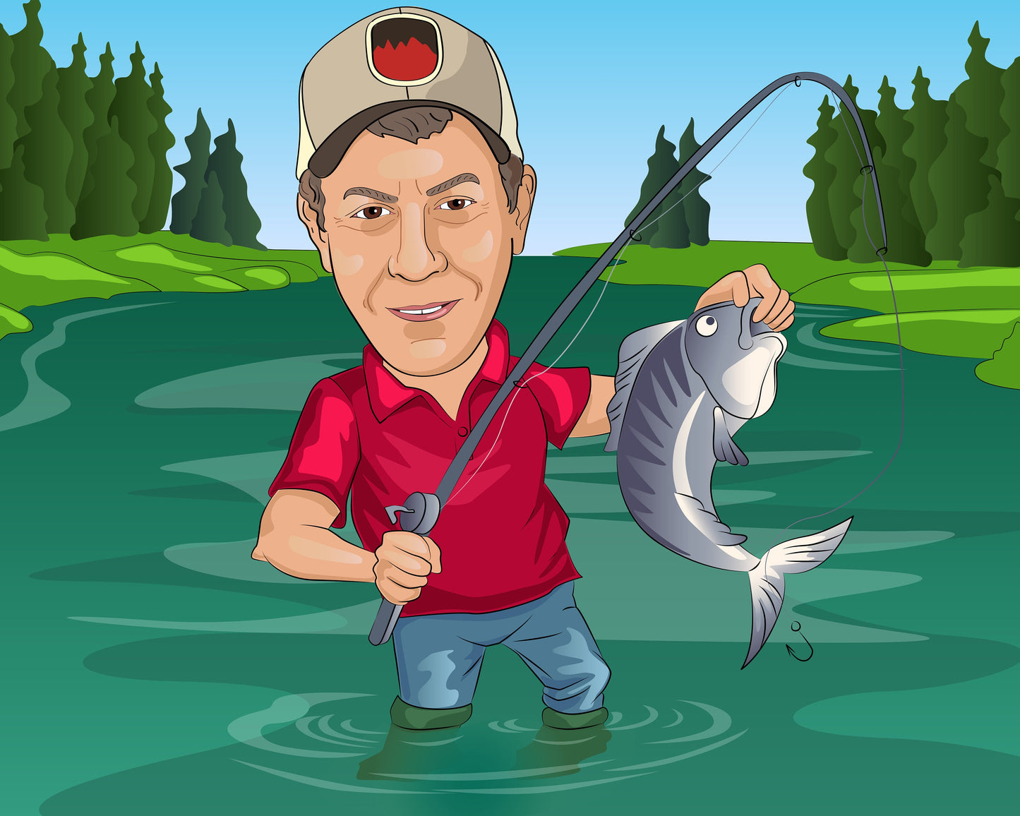 Fischer Karikatur vom Foto