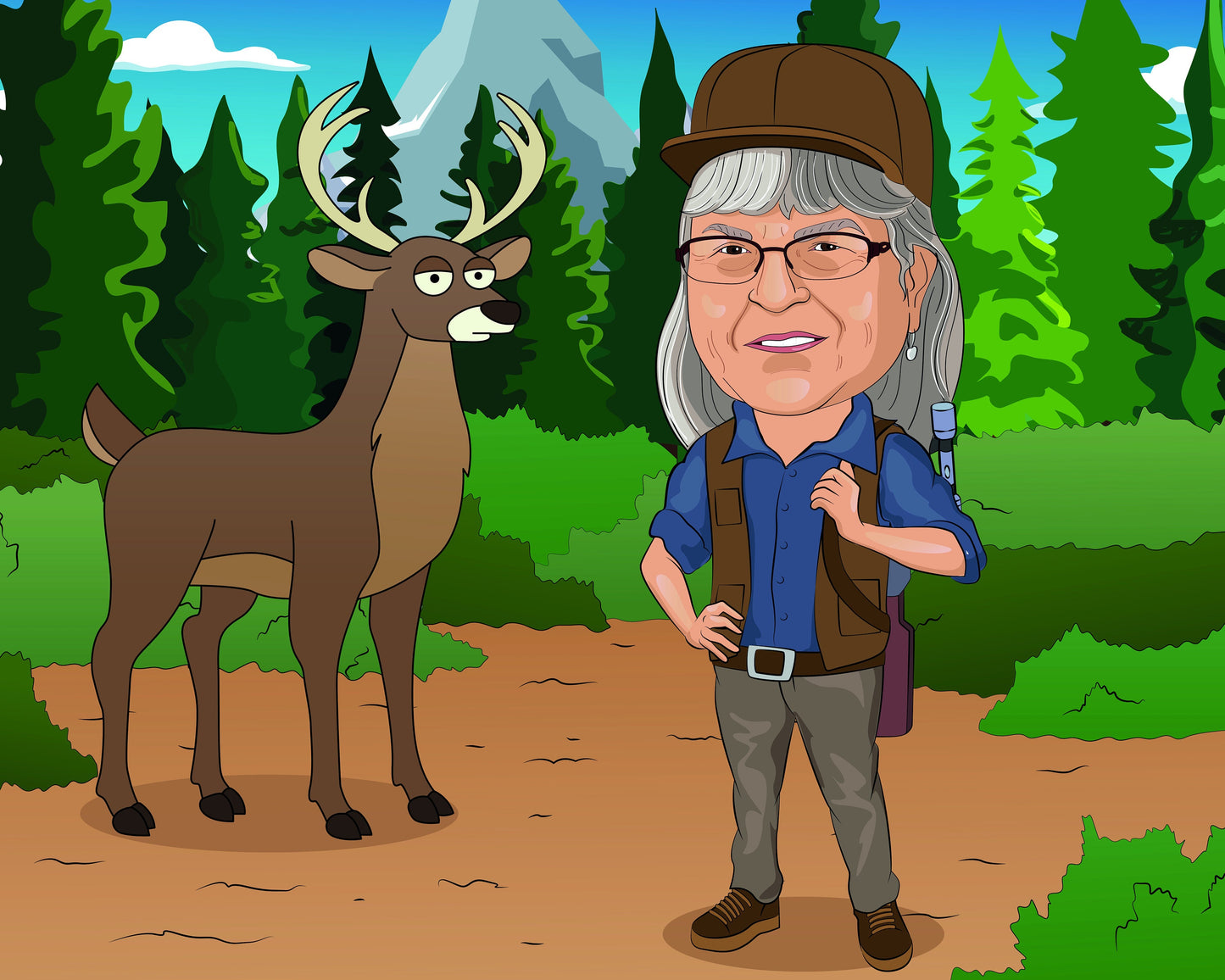 Hirschjäger Karikatur vom Foto, Jäger Karikatur