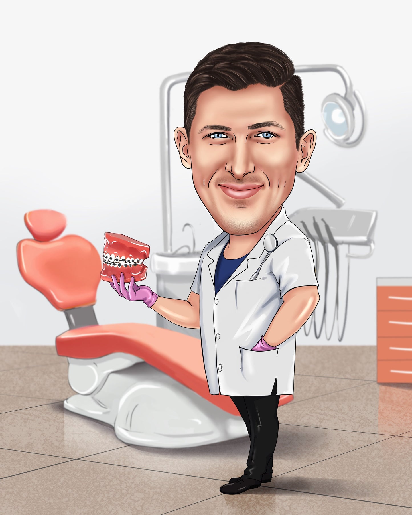 Zahntechniker Karikatur vom Foto, Zahnarzt Karikatur