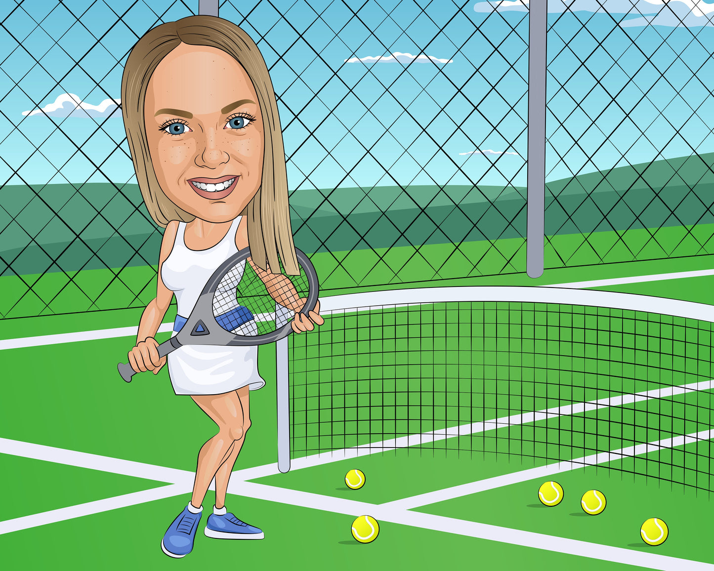 Tennis Karikatur vom Foto