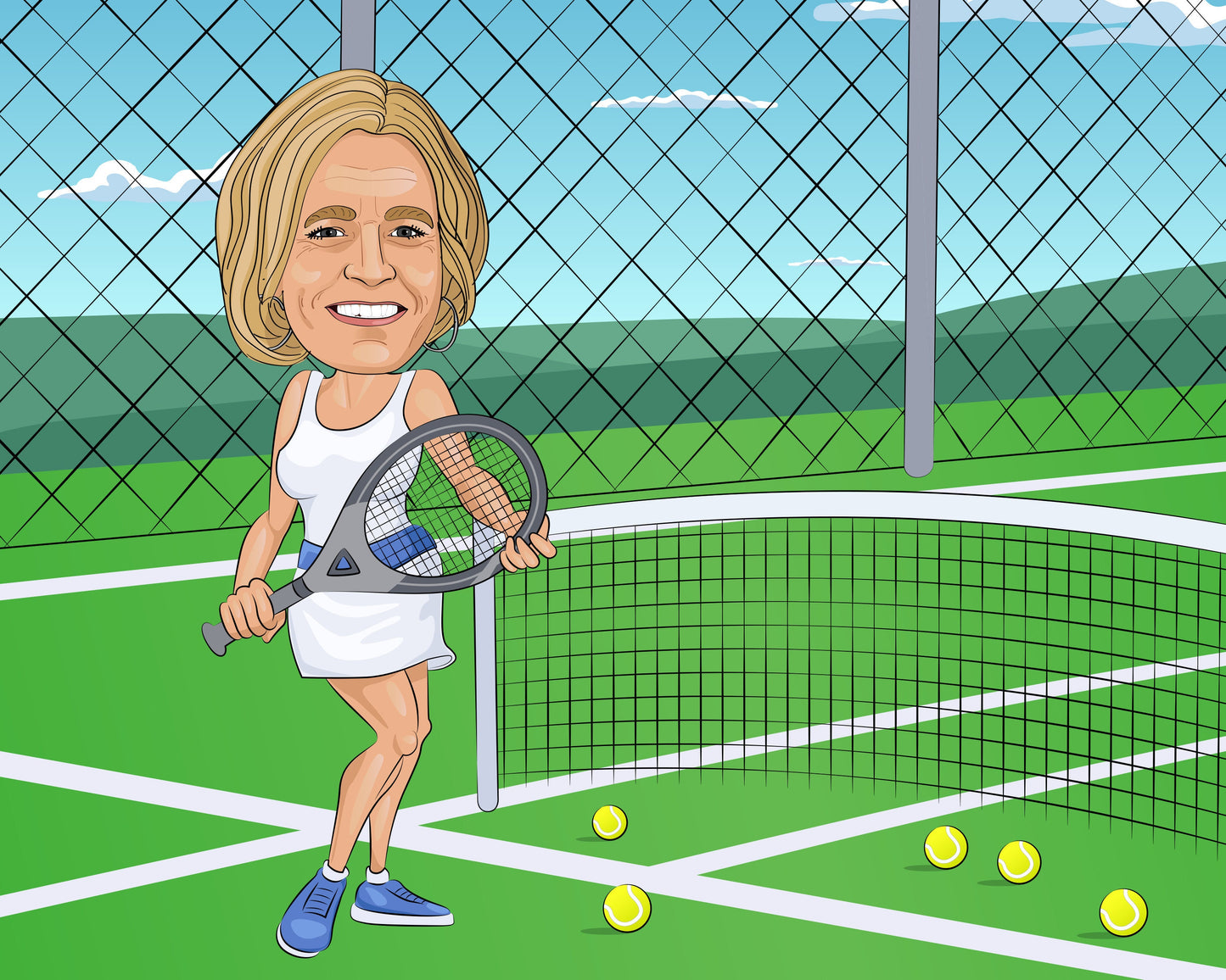 Tennis Karikatur vom Foto