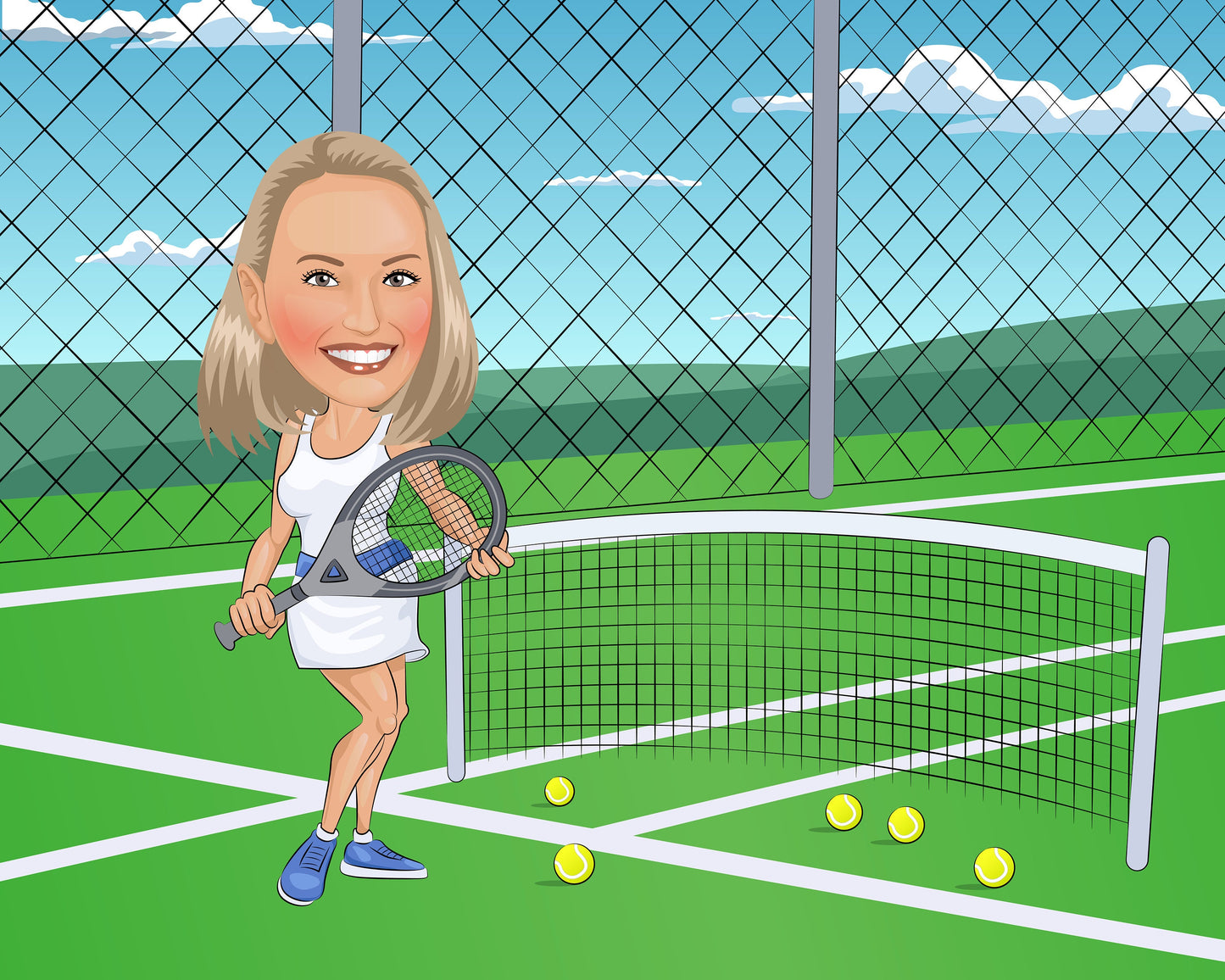 Tennis Karikatur vom Foto