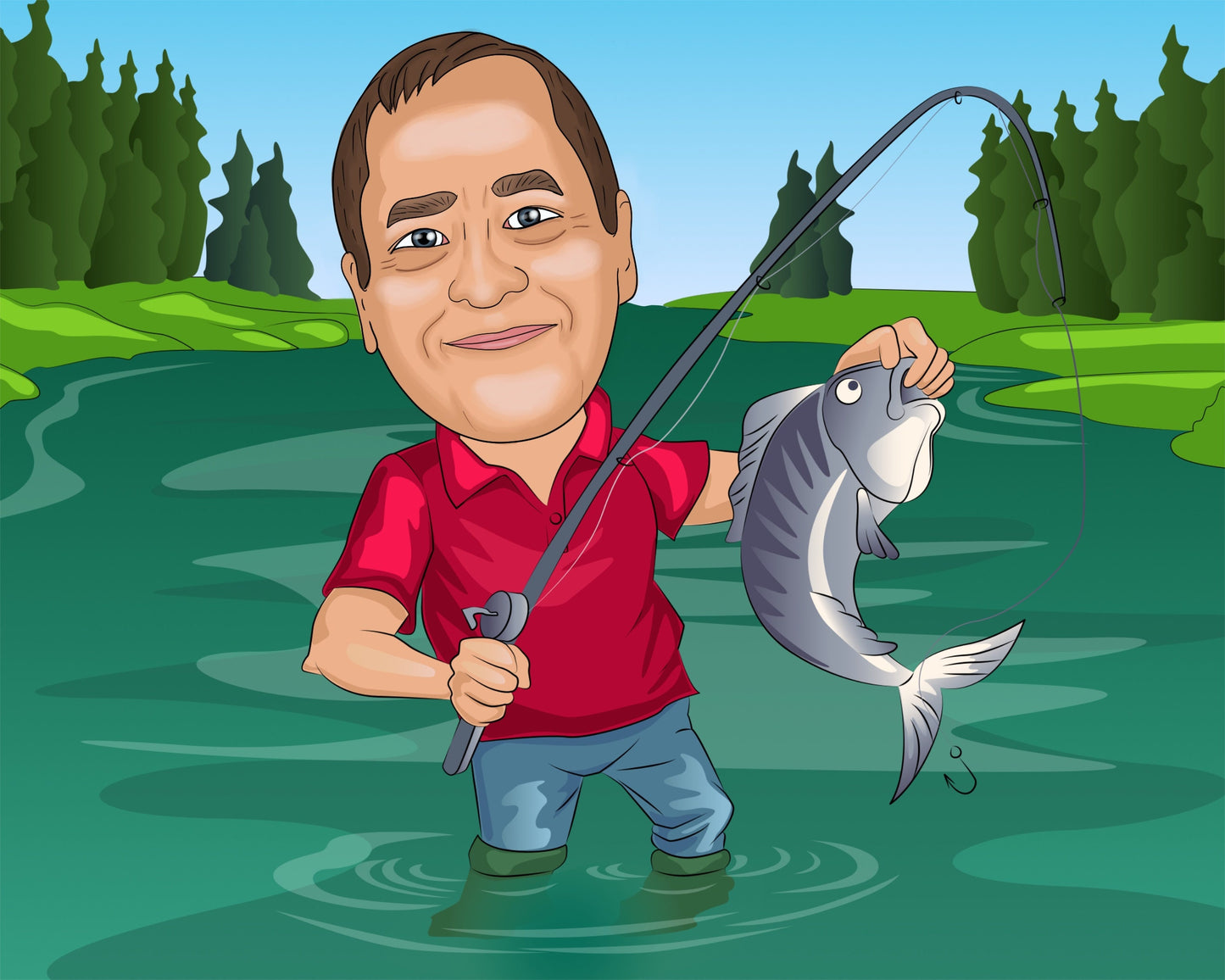 Fischer Karikatur vom Foto