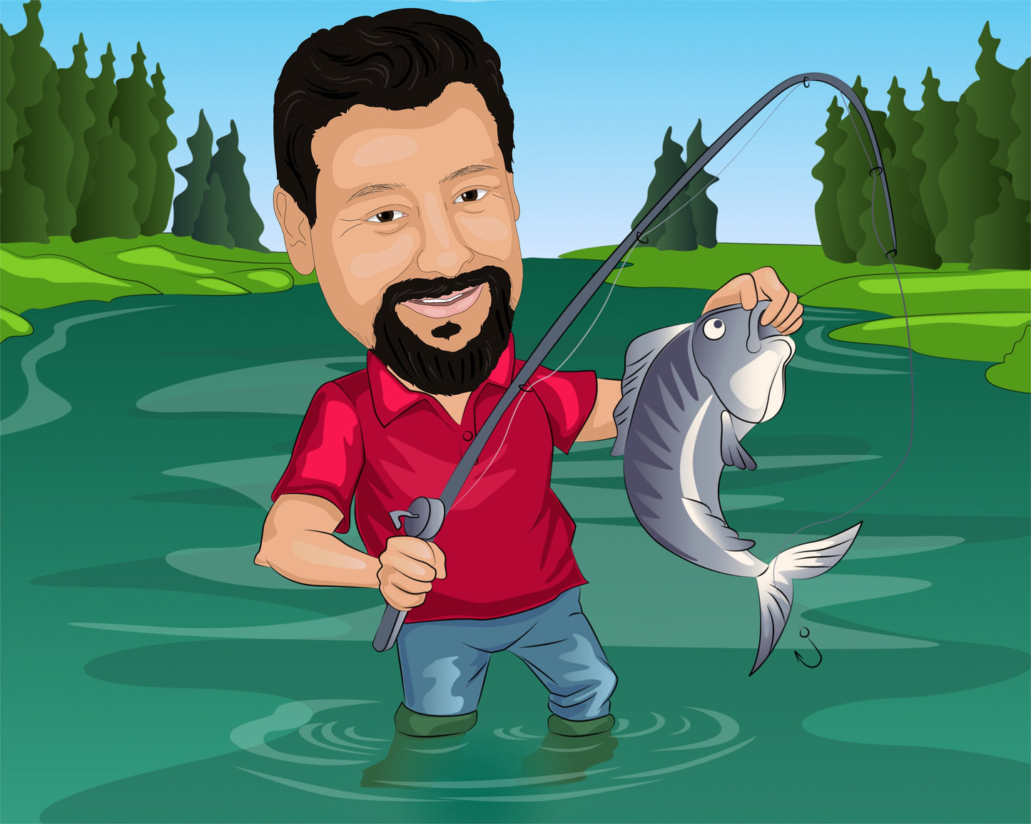 Fischer Karikatur vom Foto