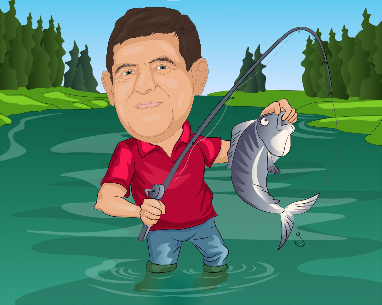 Fischer Karikatur vom Foto