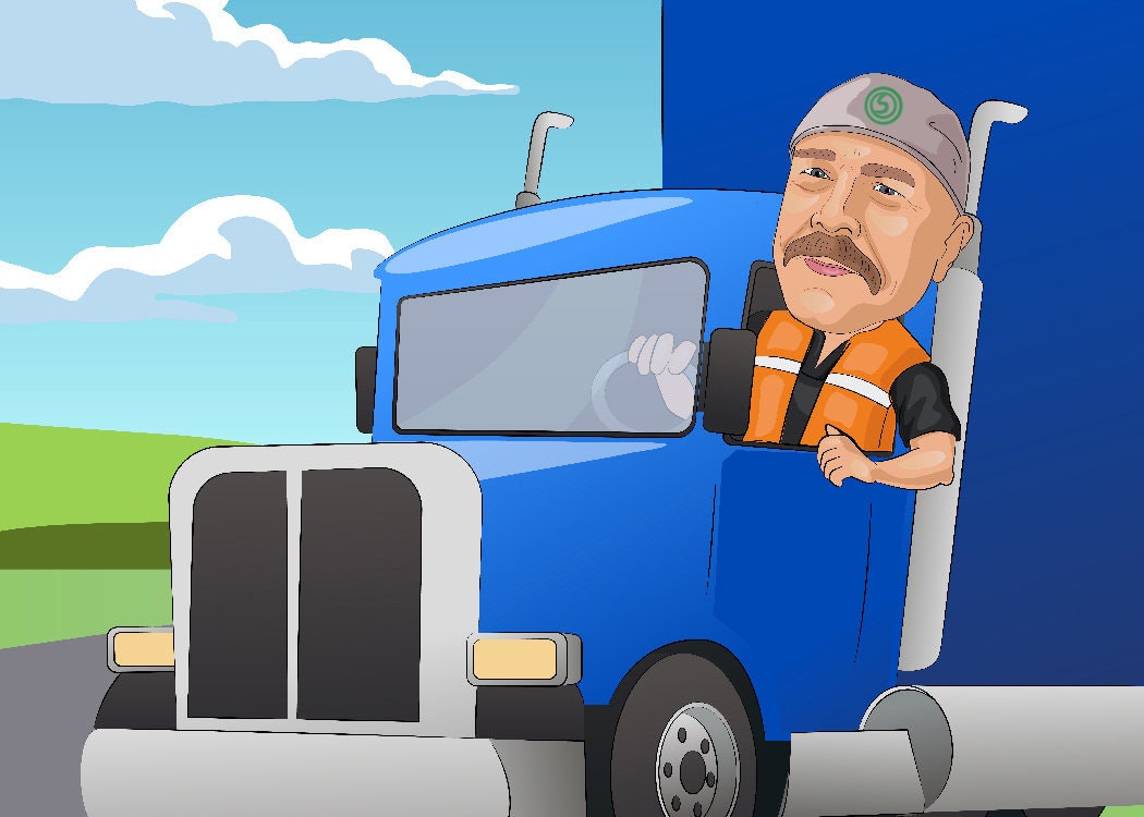LKW-Fahrer Karikatur vom Foto