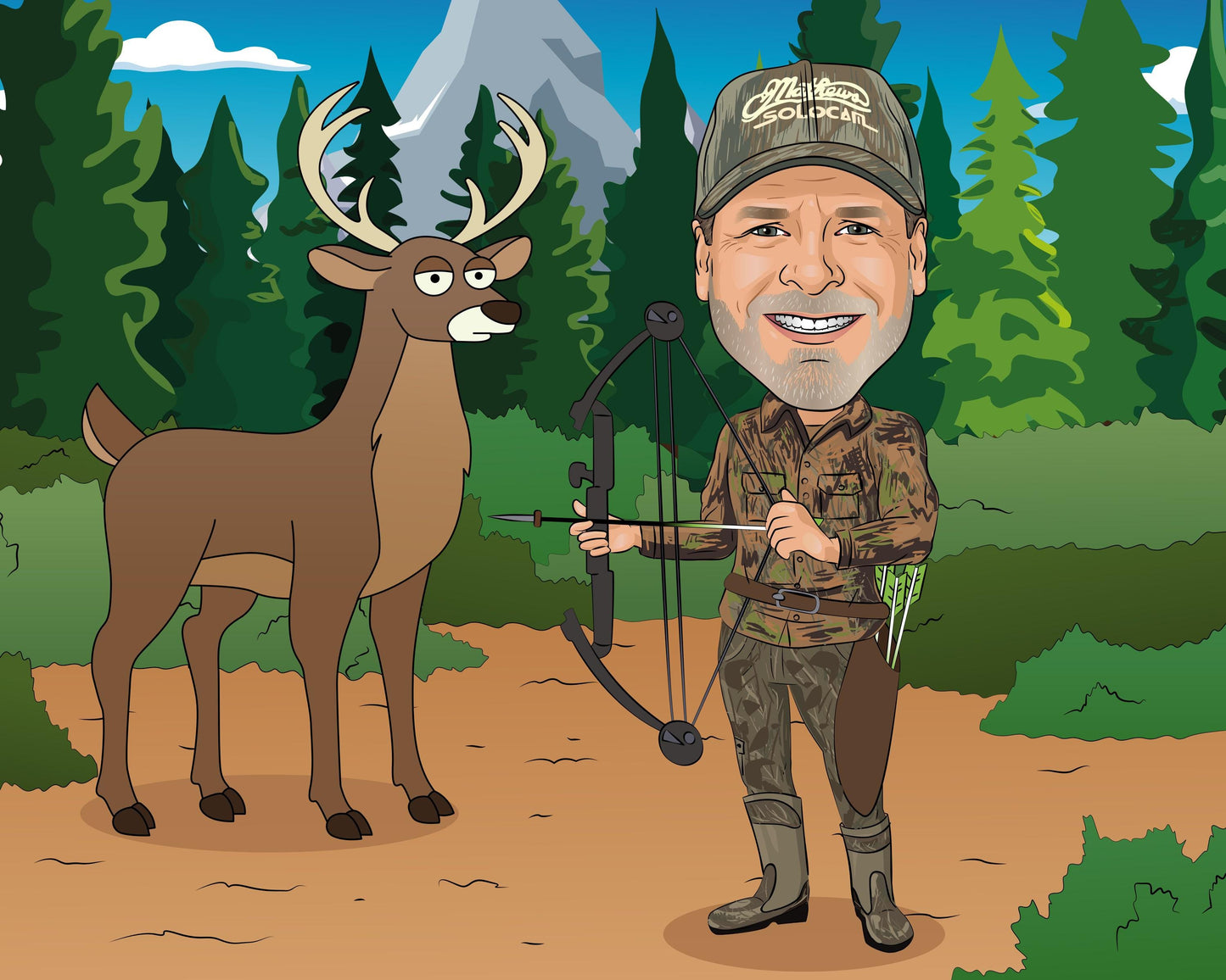 Hirschjäger Karikatur vom Foto, Jäger Karikatur