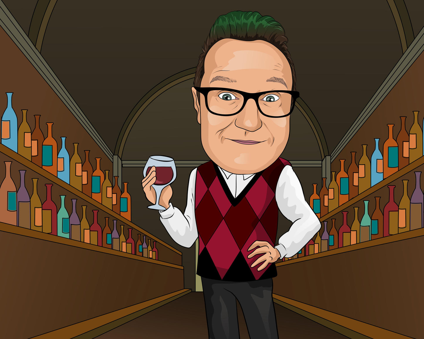 Weinliebhaber Karikatur vom Foto