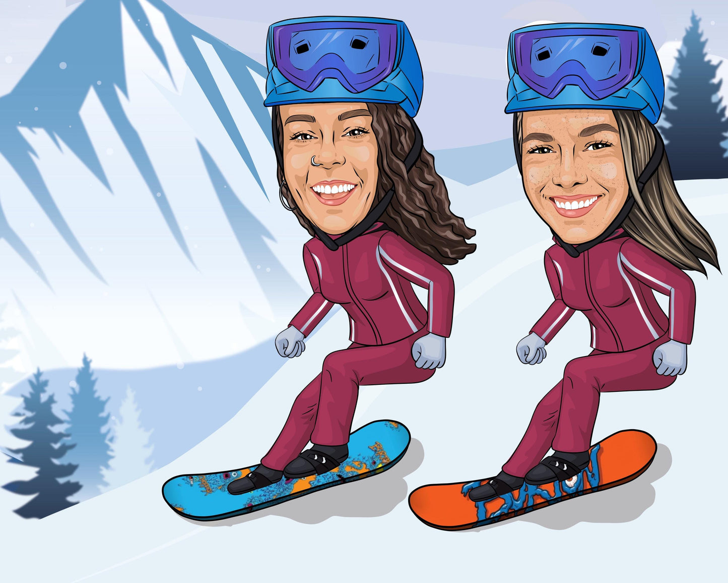 Snowboarder Karikatur vom Foto, Snowboard Karikatur