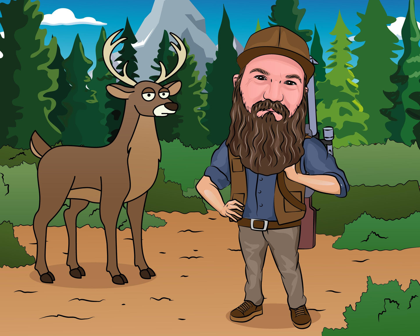 Hirschjäger Karikatur vom Foto, Jäger Karikatur