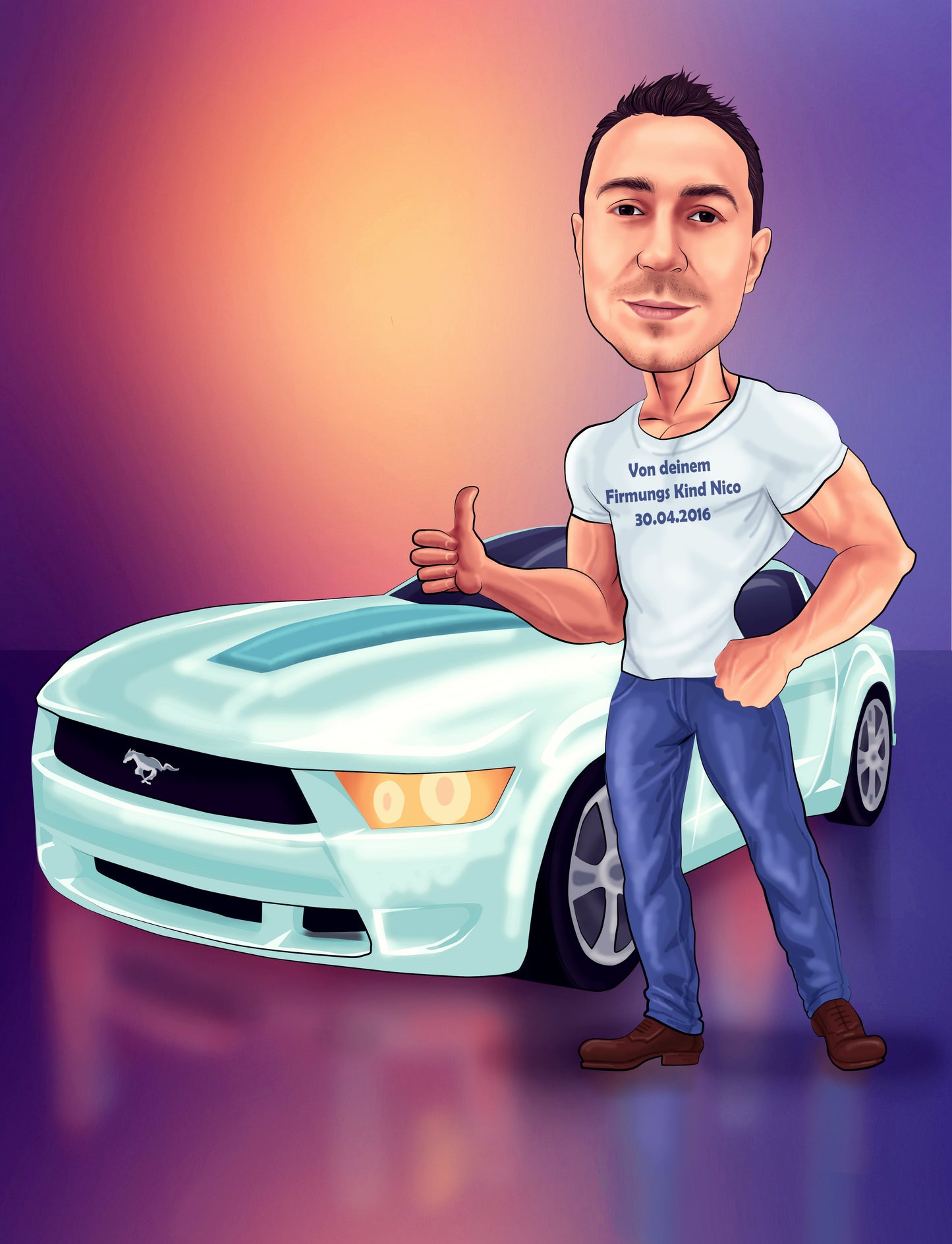 Caricature avec la voiture ou la moto