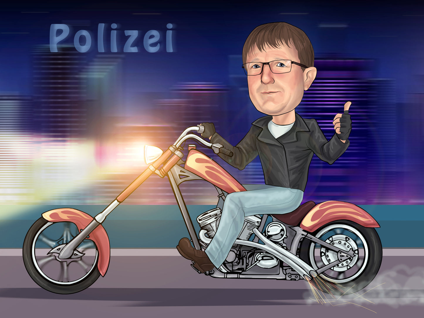 Caricature avec la voiture ou la moto