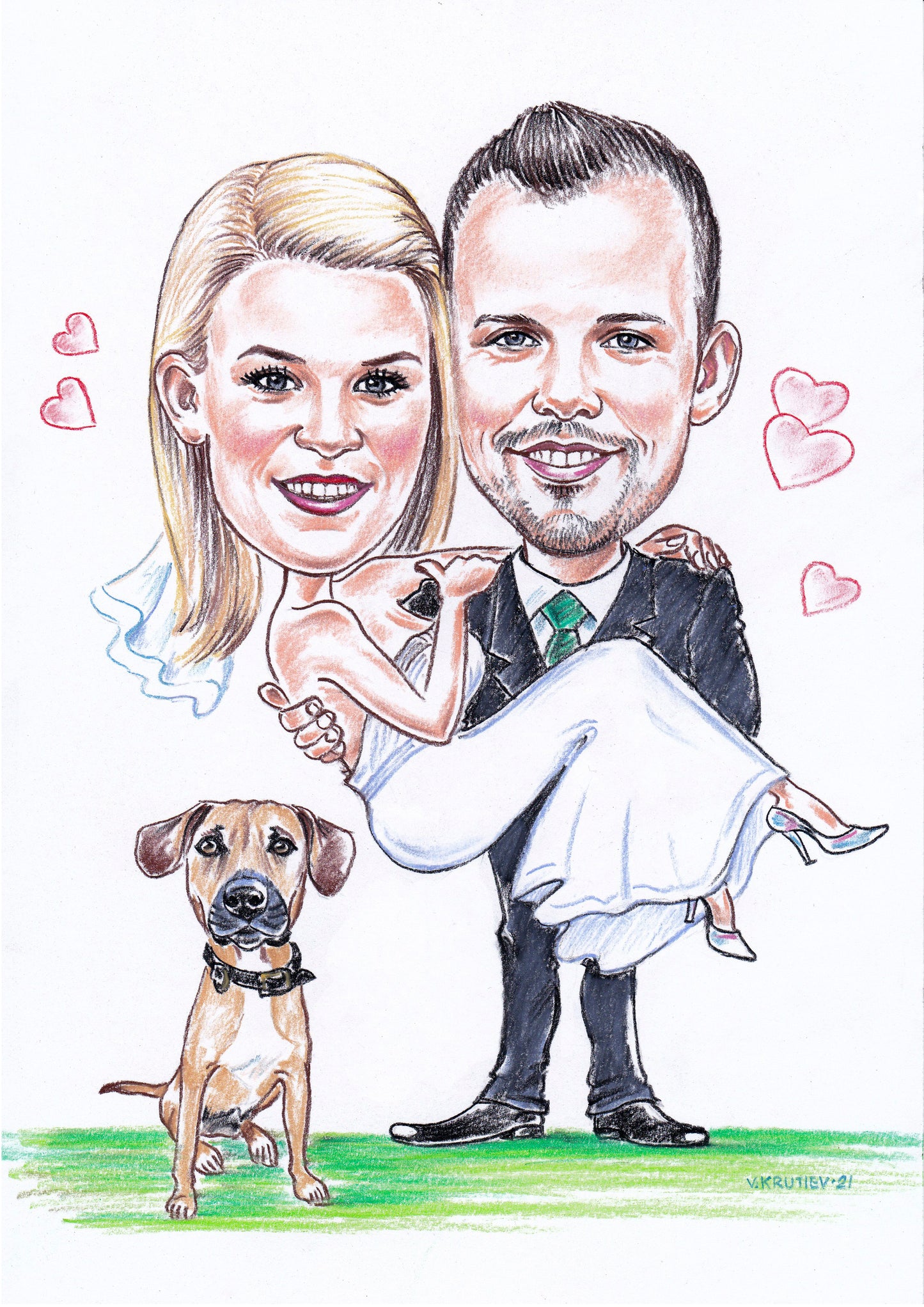 2 personnes - Caricature en couleur en pleine longueur (crayon)