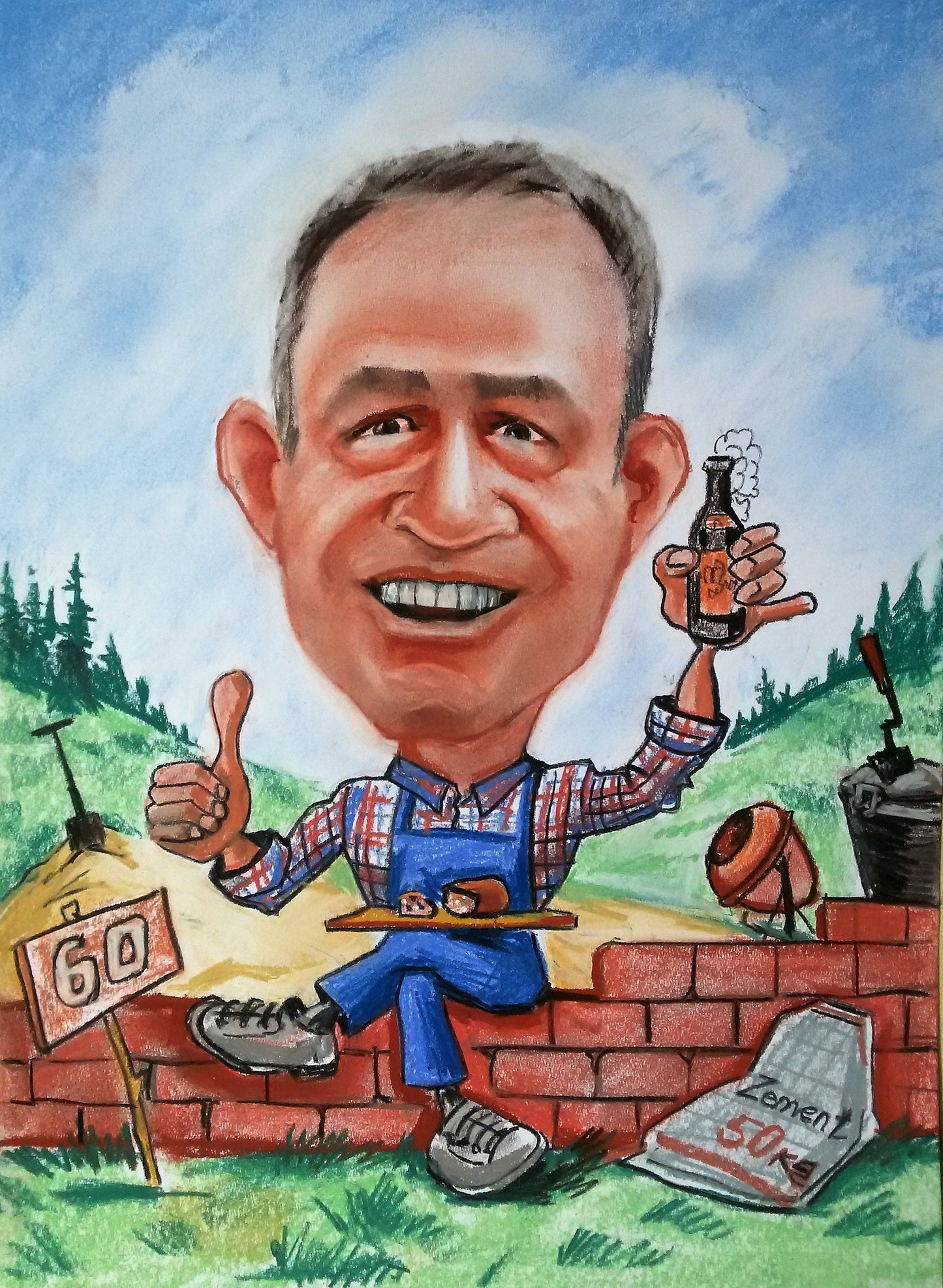 1 personne - Caricature en couleur en corps entier (crayon)