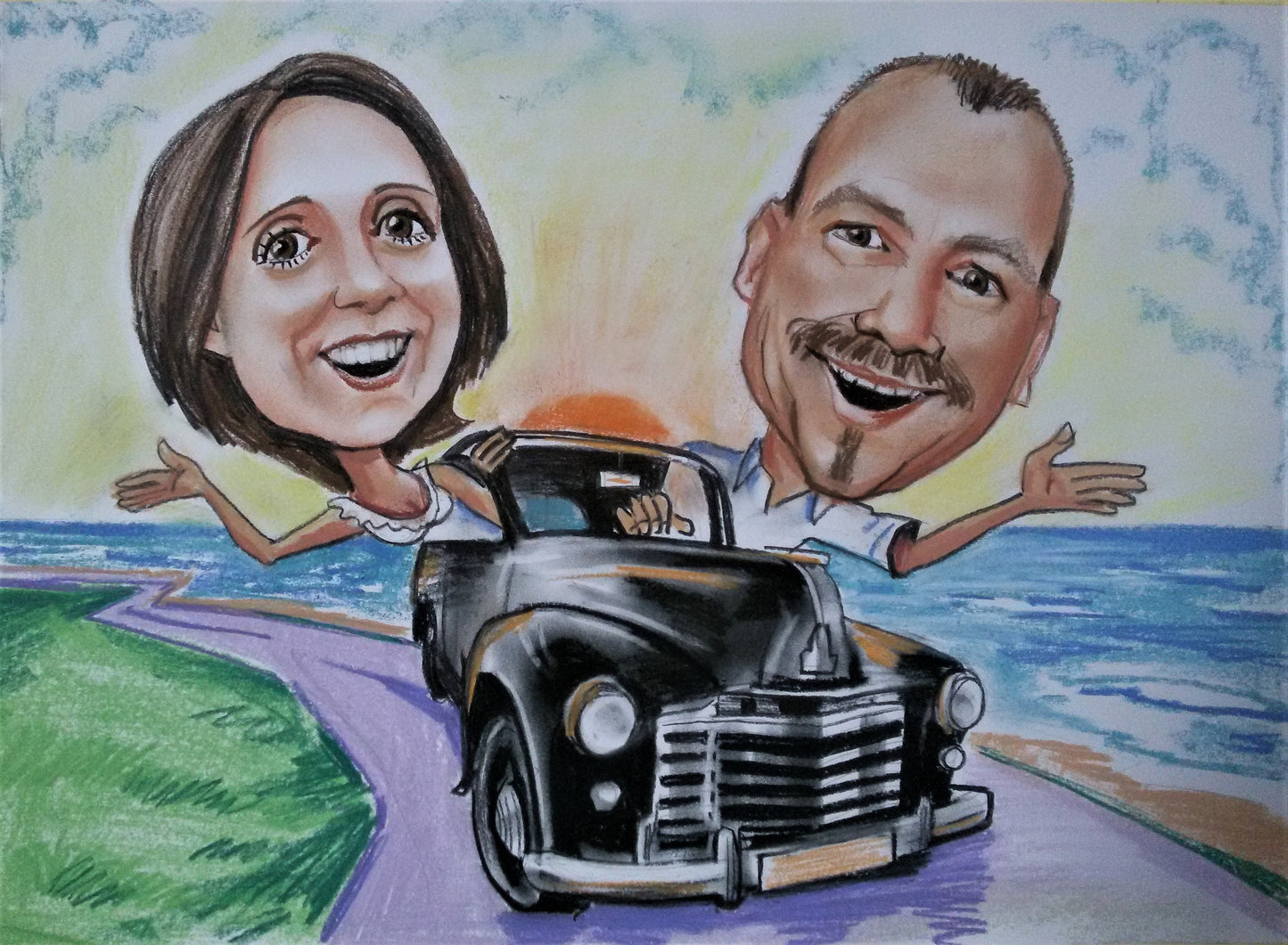 2 personnes - Caricature en couleur en pleine longueur (crayon)