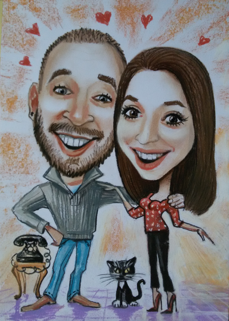 2 personnes - Caricature en couleur en pleine longueur (crayon)