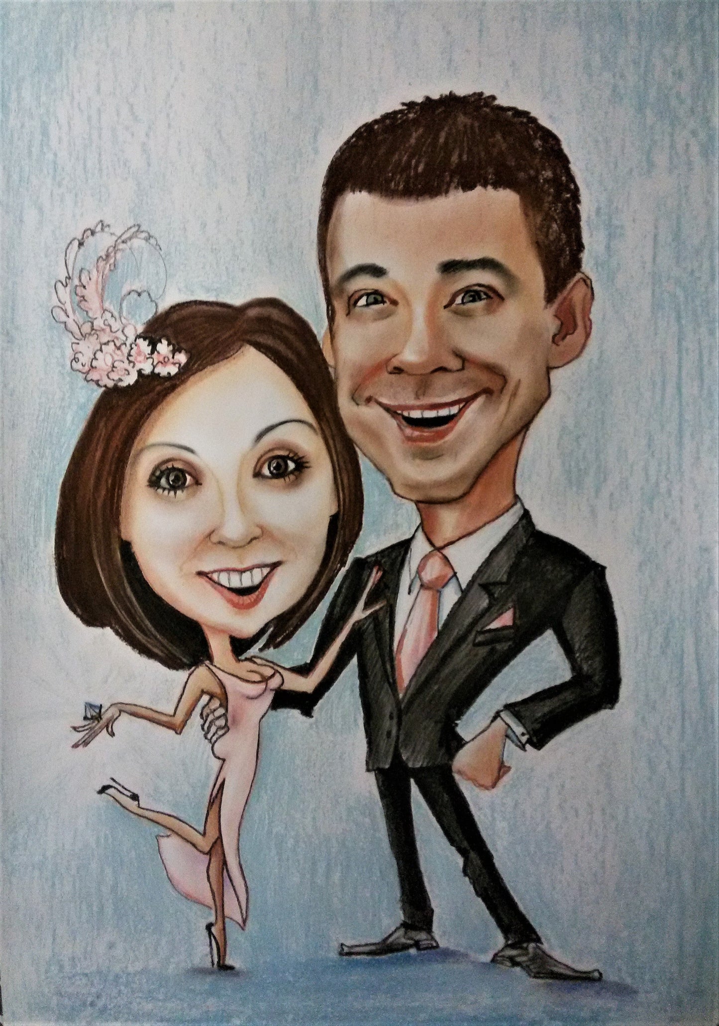 2 personnes - Caricature en couleur en pleine longueur (crayon)