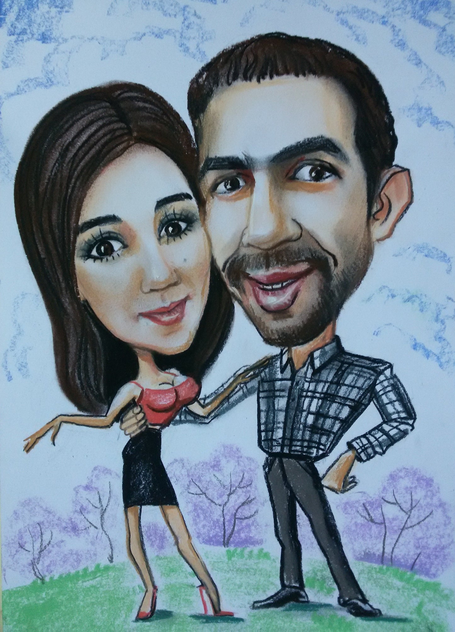 2 personnes - Caricature en couleur en pleine longueur (crayon)