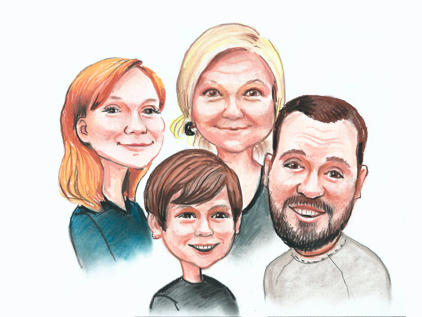 Groupe - Portrait caricatural coloré (crayon)