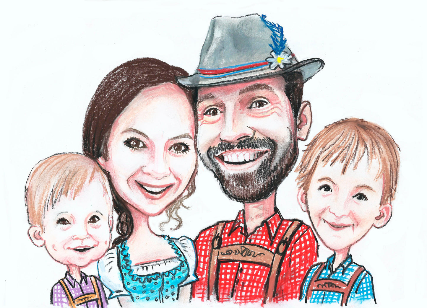 Groupe - Portrait caricatural coloré (crayon)