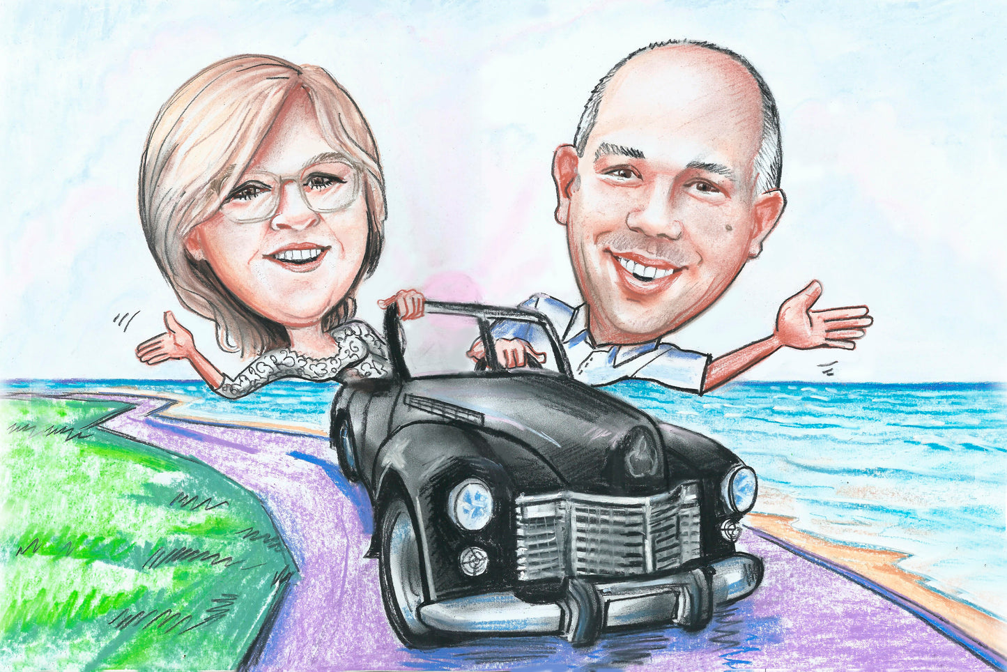 2 personnes - Caricature en couleur en pleine longueur (crayon)