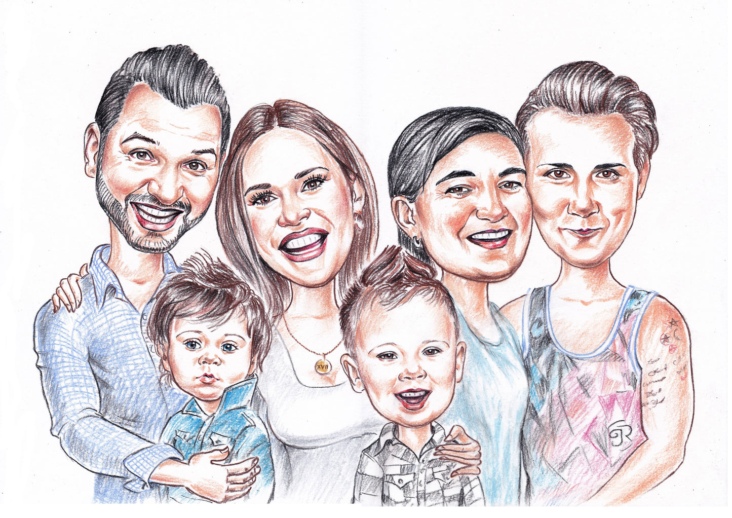 Groupe - Portrait caricatural coloré (crayon)