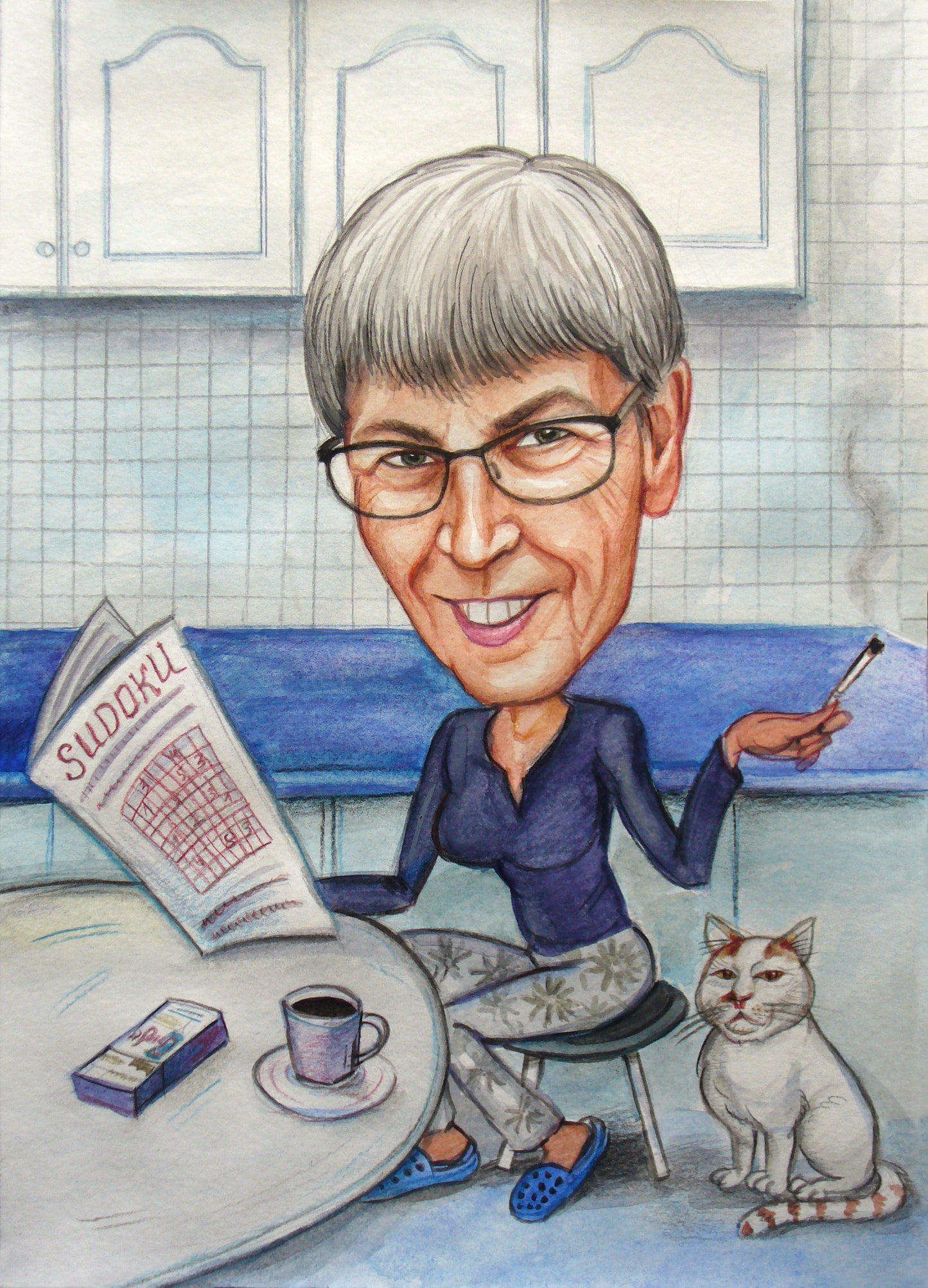 1 personne - Caricature en couleur en corps entier (crayon)