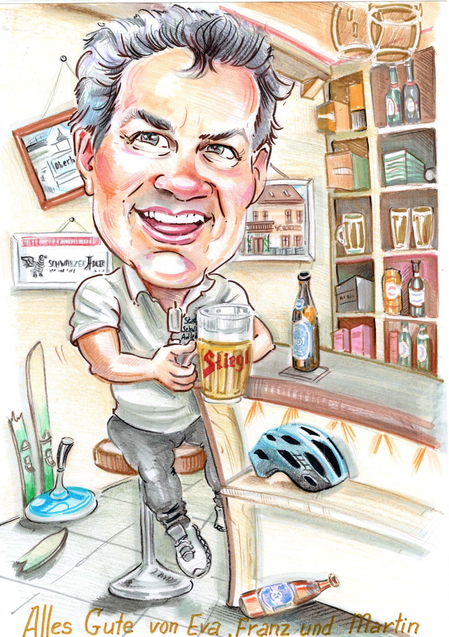 1 personne - Caricature en couleur en corps entier (crayon)